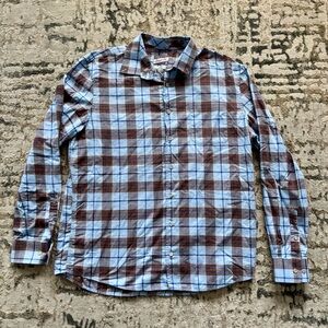 johnnie-O Wilber Cotton Button-Up Shirt (men’s large Gulf Blue Brown)